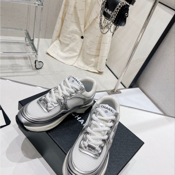 CHANEL Women's white and Silver Sneakers - Picture 1 of 9